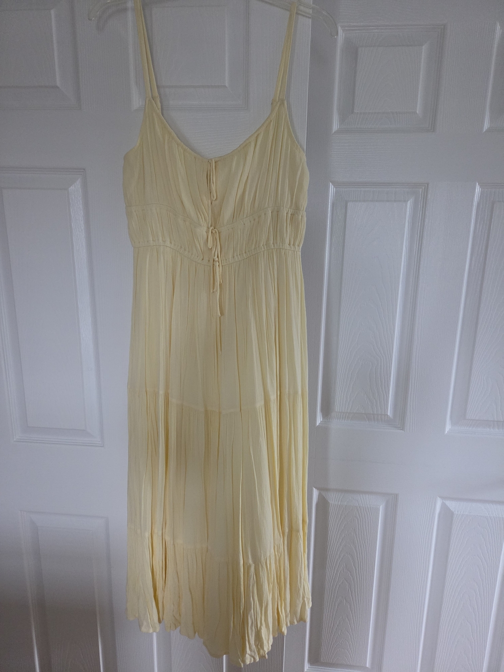 Japna Pale Yellow Midi Dress with Smocked Waist (size L)